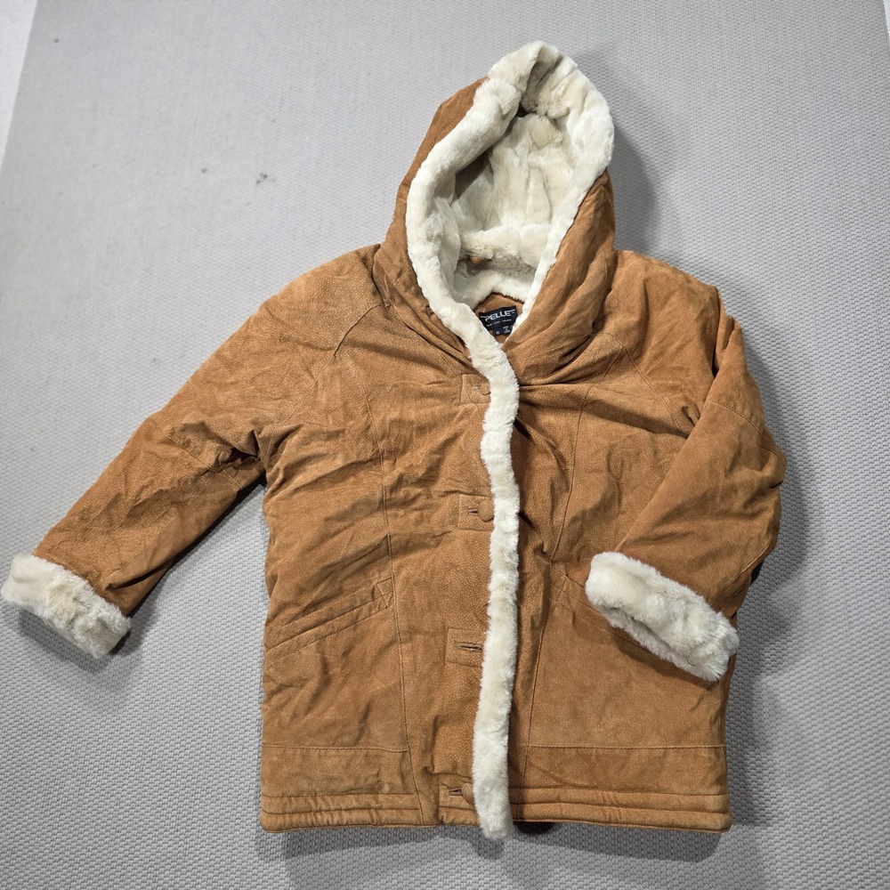 Pelle New York Milano Womens Brown Suede Faux Fur Trim Hooded Coat Jacket